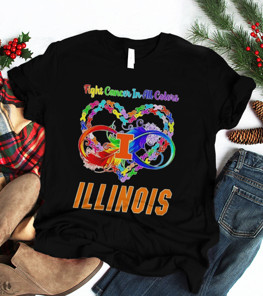 Illinois Fight Cancer In All Colors Heart Ribbon T-Shirt