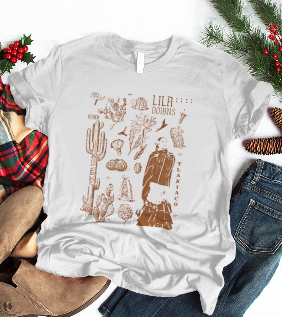 Lila Downs Mexico Tlaxiaco Mexican Singer With Floral And Cactus T-Shirt
