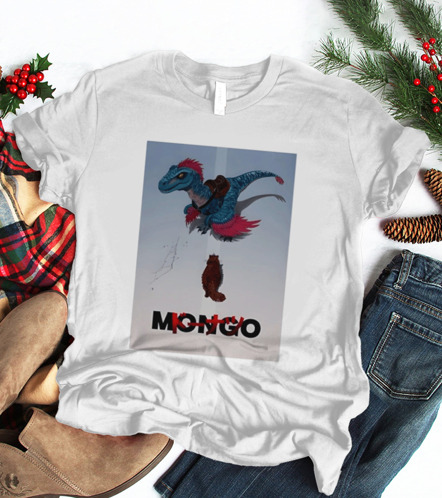 Mongo The Raptor Dinosaur And Cat Fantasy Adventure T-Shirt