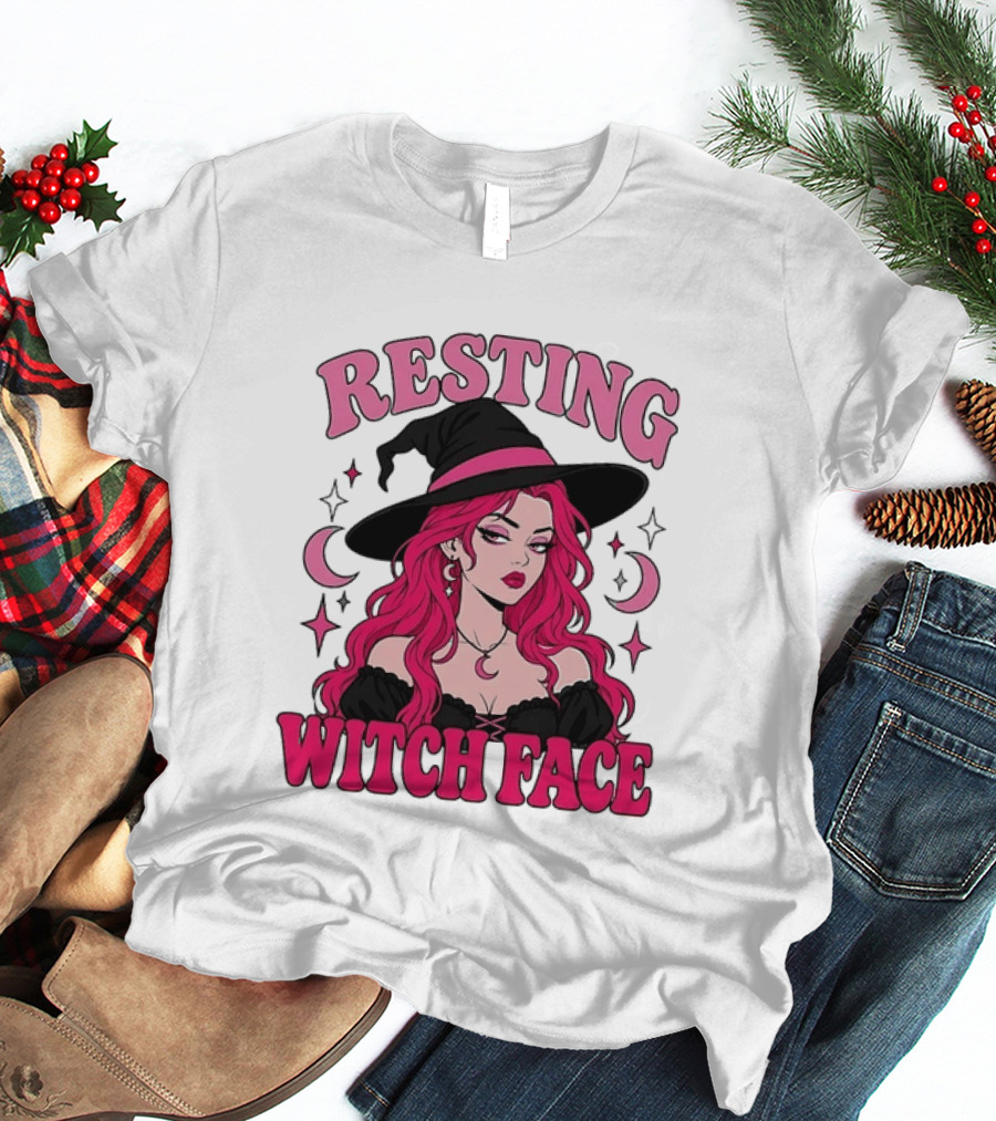 Resting Witch Face Pink Witch Hat Halloween Aesthetic T-Shirt