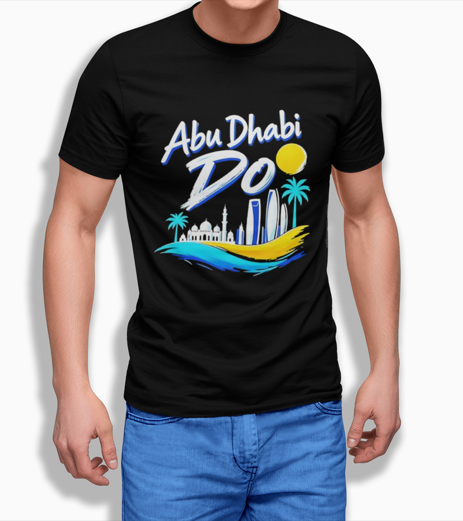 Abu Dhabi Do United Arab Emirates Travel Souvenir Skyline Sun Palm Trees T-Shirt