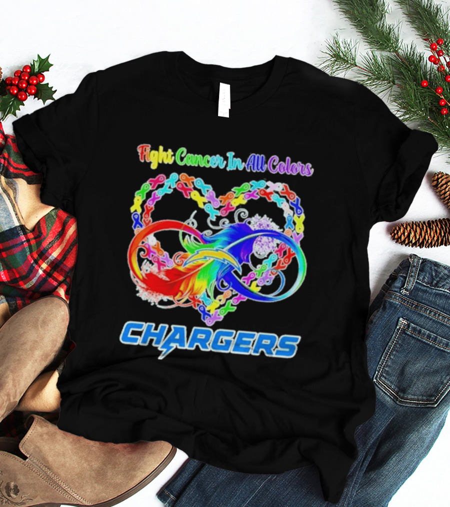 Fight Cancer In All Colors Los Angeles Chargers Infinity Heart T-Shirt