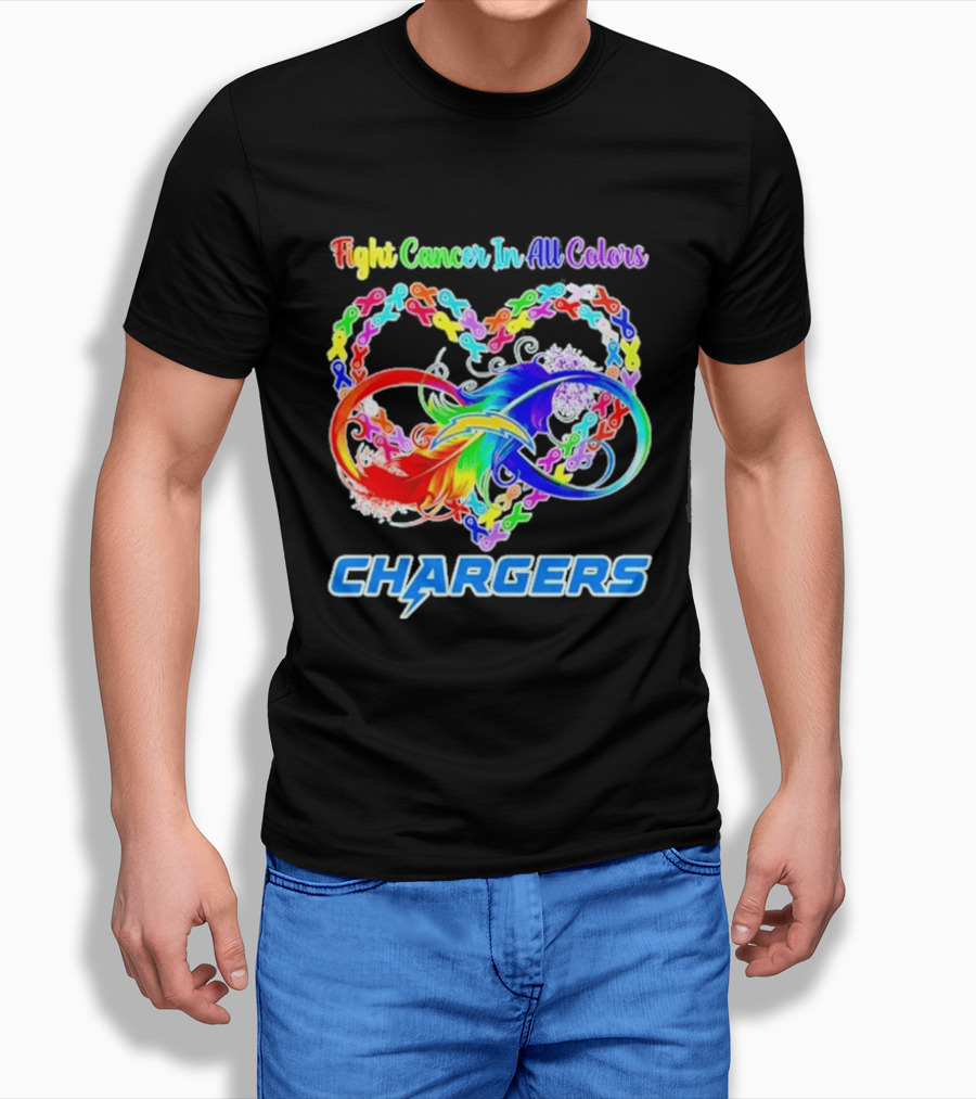 Fight Cancer In All Colors Los Angeles Chargers Infinity Heart T-Shirt
