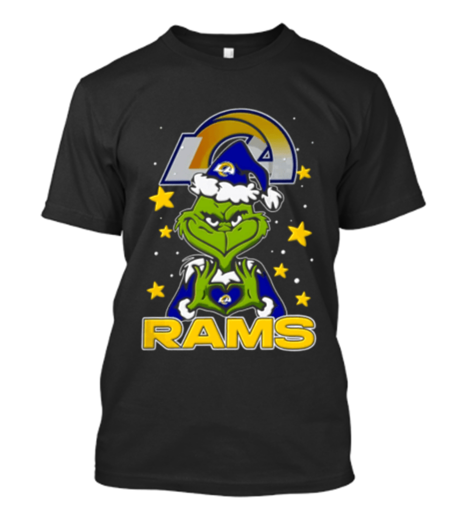 Los Angeles Rams Grinch Santa Hat Christmas Cartoon Fan Gear T-Shirt