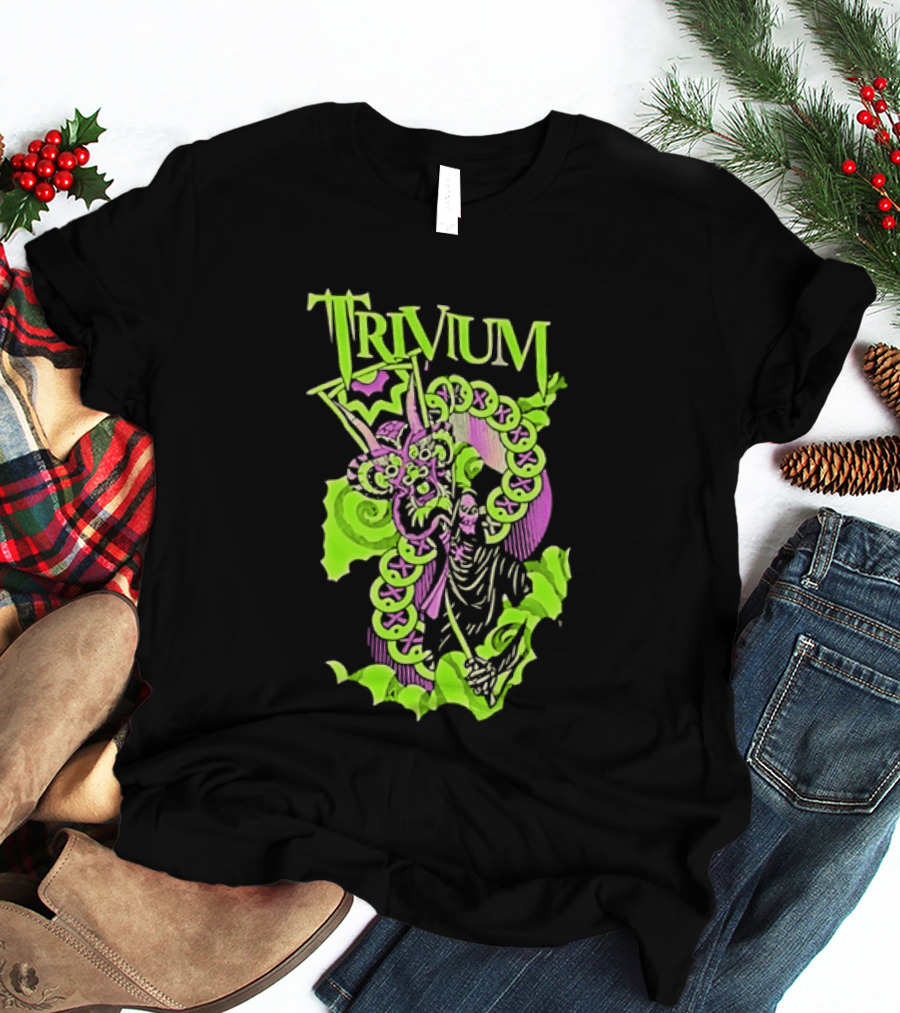 Trivium Dragon And Grim Reaper Heavy Metal Neon Green Purple T-Shirt