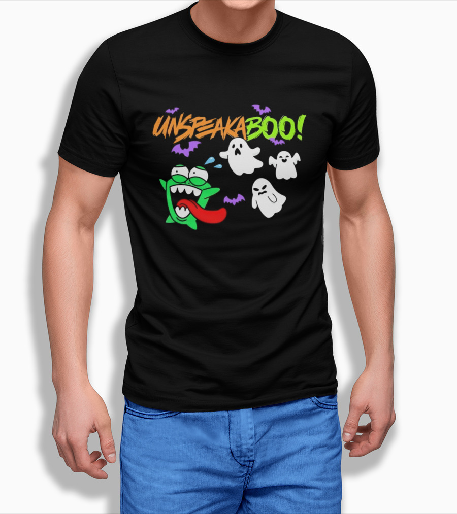Unspeakaboo Halloween Ghosts With Green Monster And Purple Bats T-Shirt