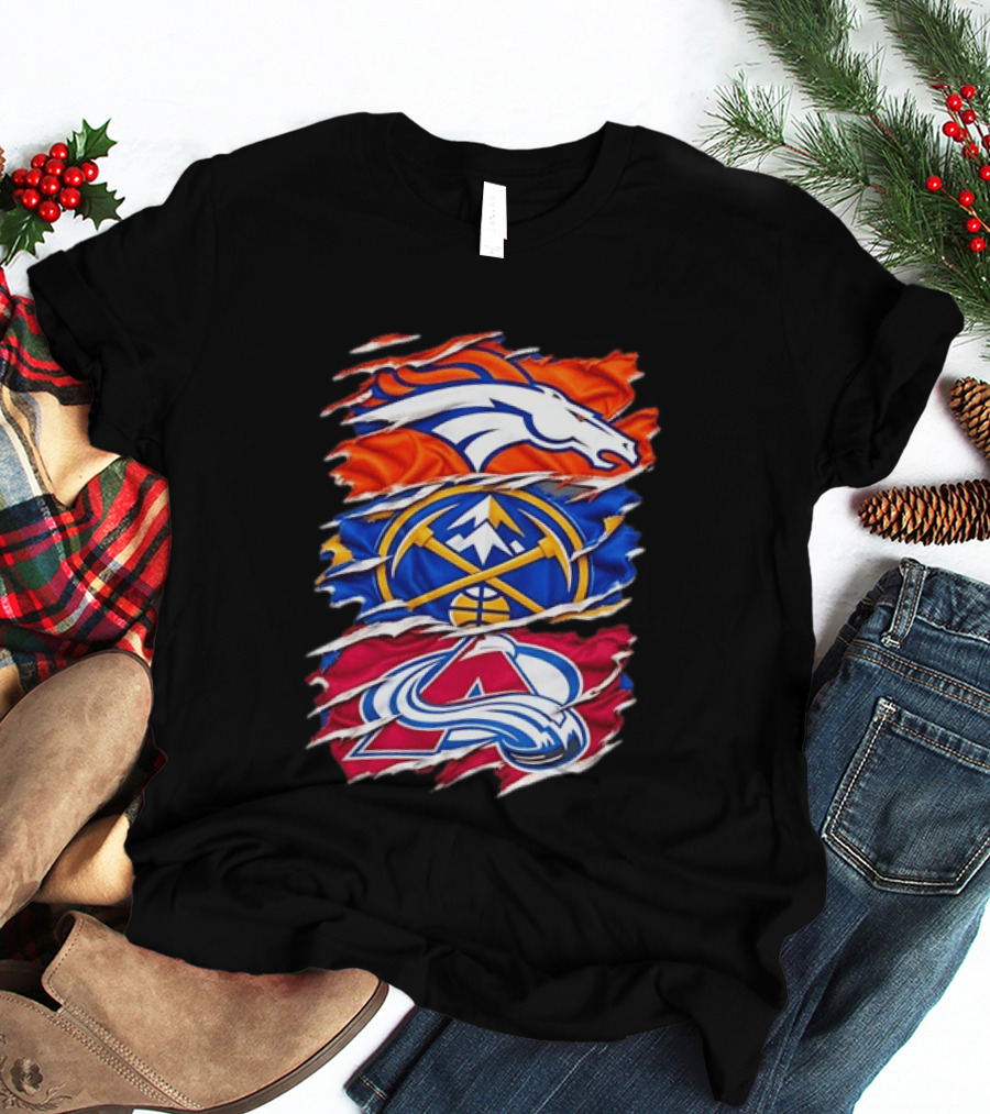 Denver Broncos X Denver Nuggets NBA X Colorado Avalanche NHL Logos Inside Me T-Shirt