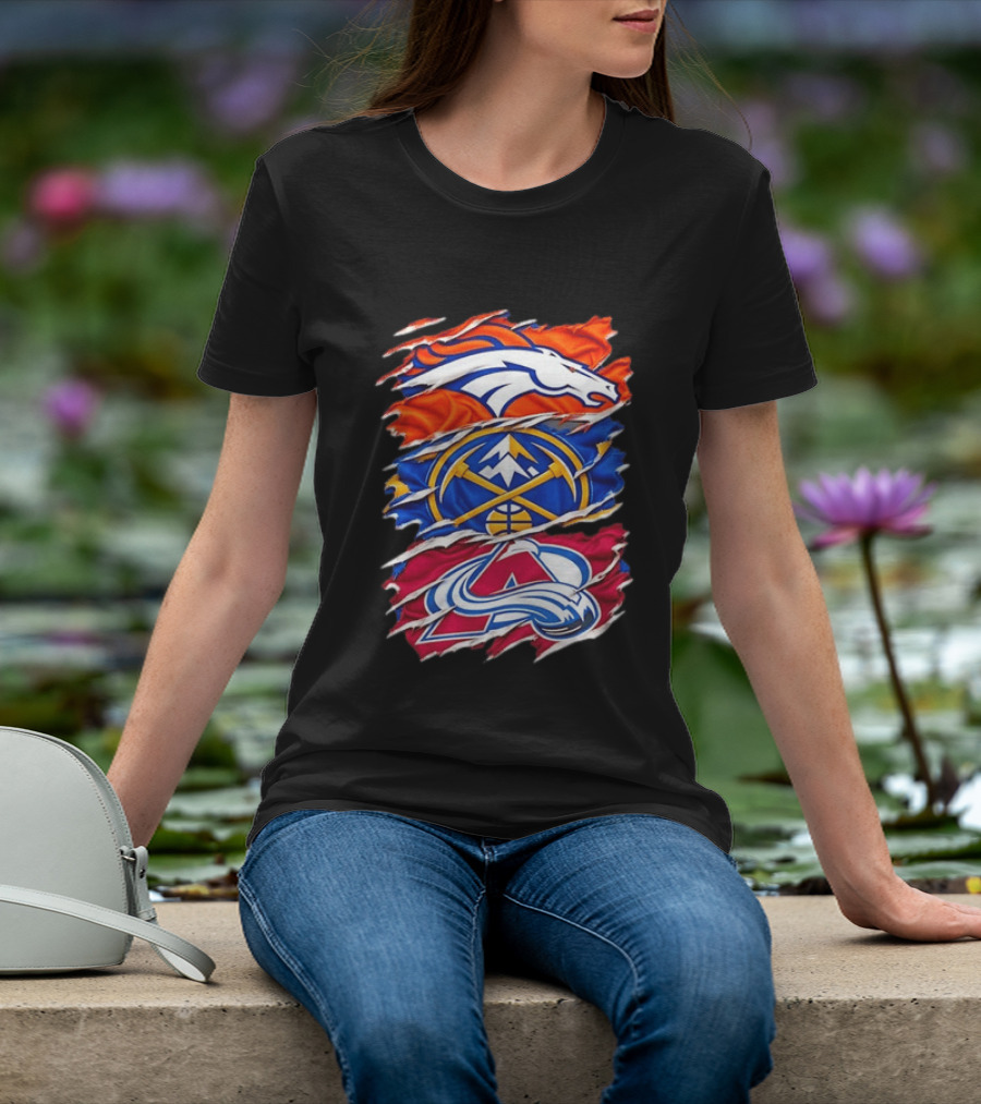 Denver Broncos X Denver Nuggets NBA X Colorado Avalanche NHL Logos Inside Me T-Shirt