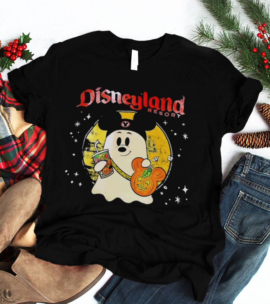 Distressed Disneyland Resort Mickey Mouse Ghost Halloween T-Shirt