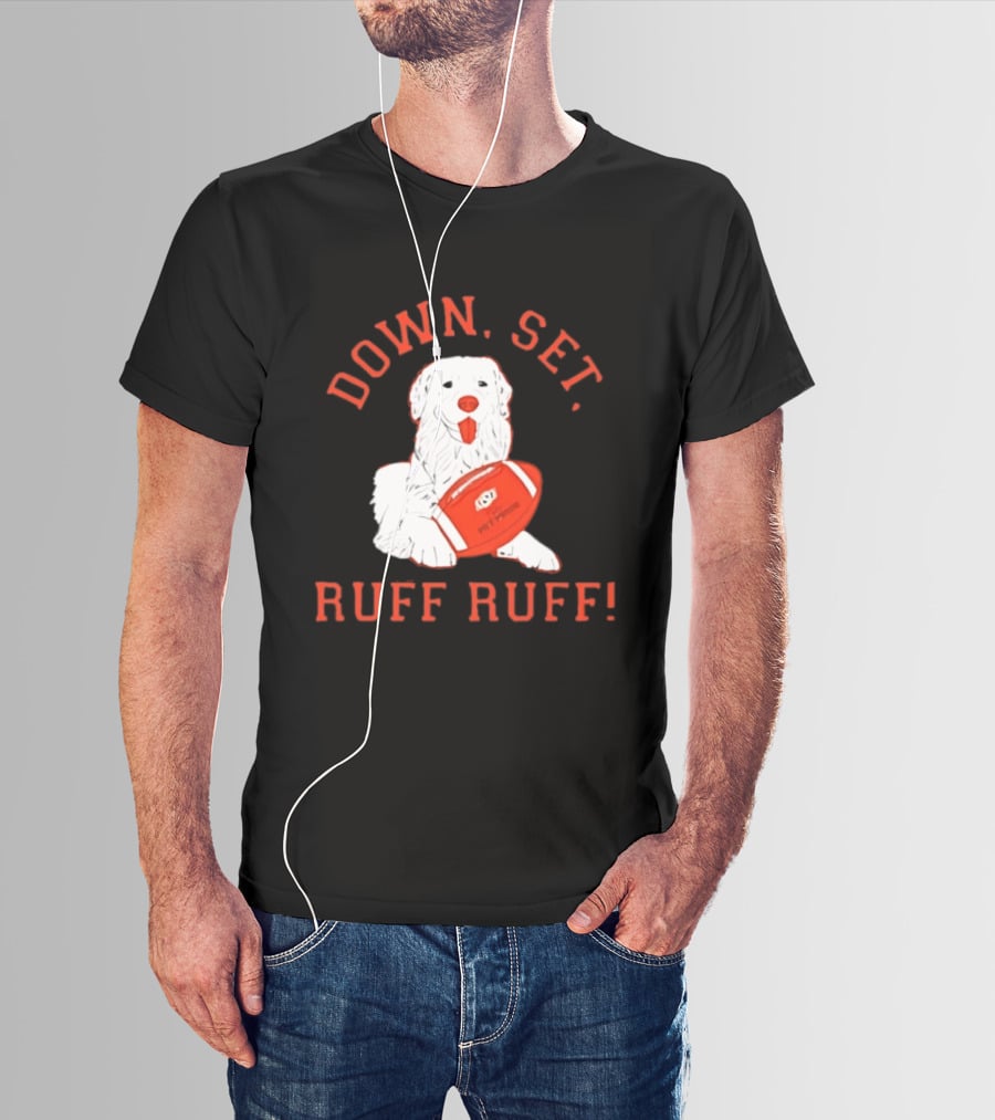 Pet Pride Dog Down Set Ruff Ruff Football T-Shirt