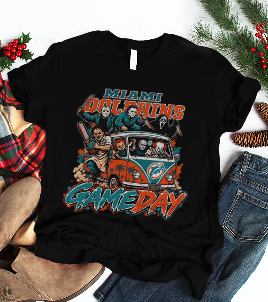 Miami Dolphins Gameday Halloween Horror Characters 2026 T-Shirt