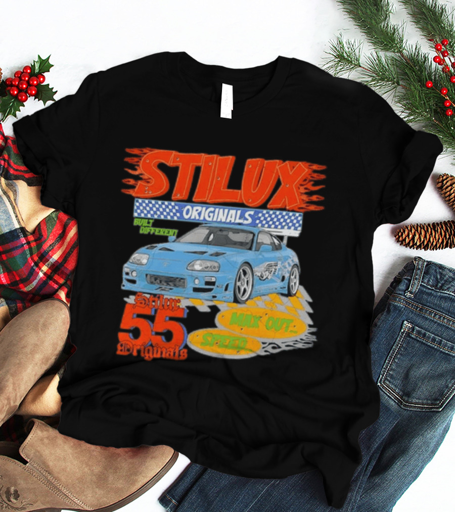 Stilux Originals Built Different Max Out Speed 55 Light Blue Sports Car Racing T-Shirt