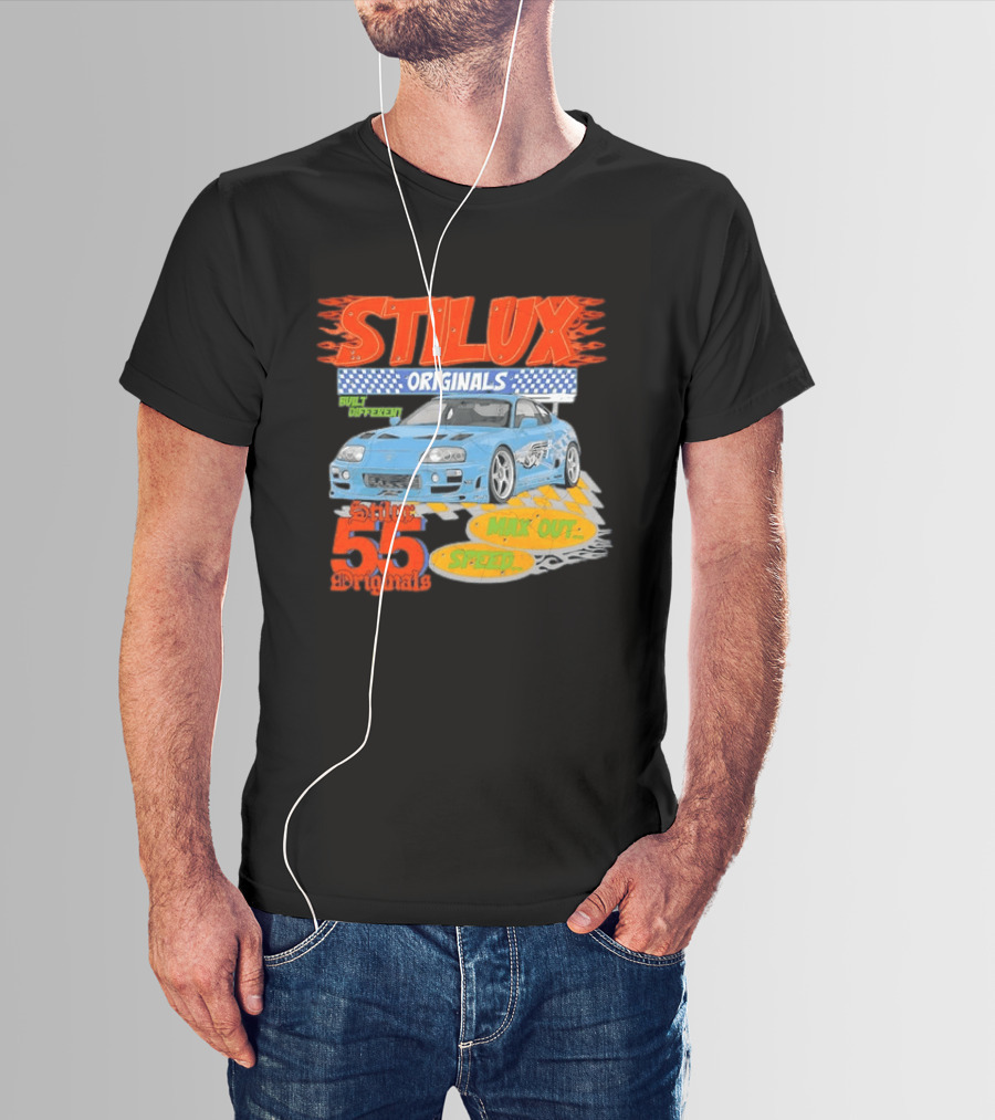 Stilux Originals Built Different Max Out Speed 55 Light Blue Sports Car Racing T-Shirt