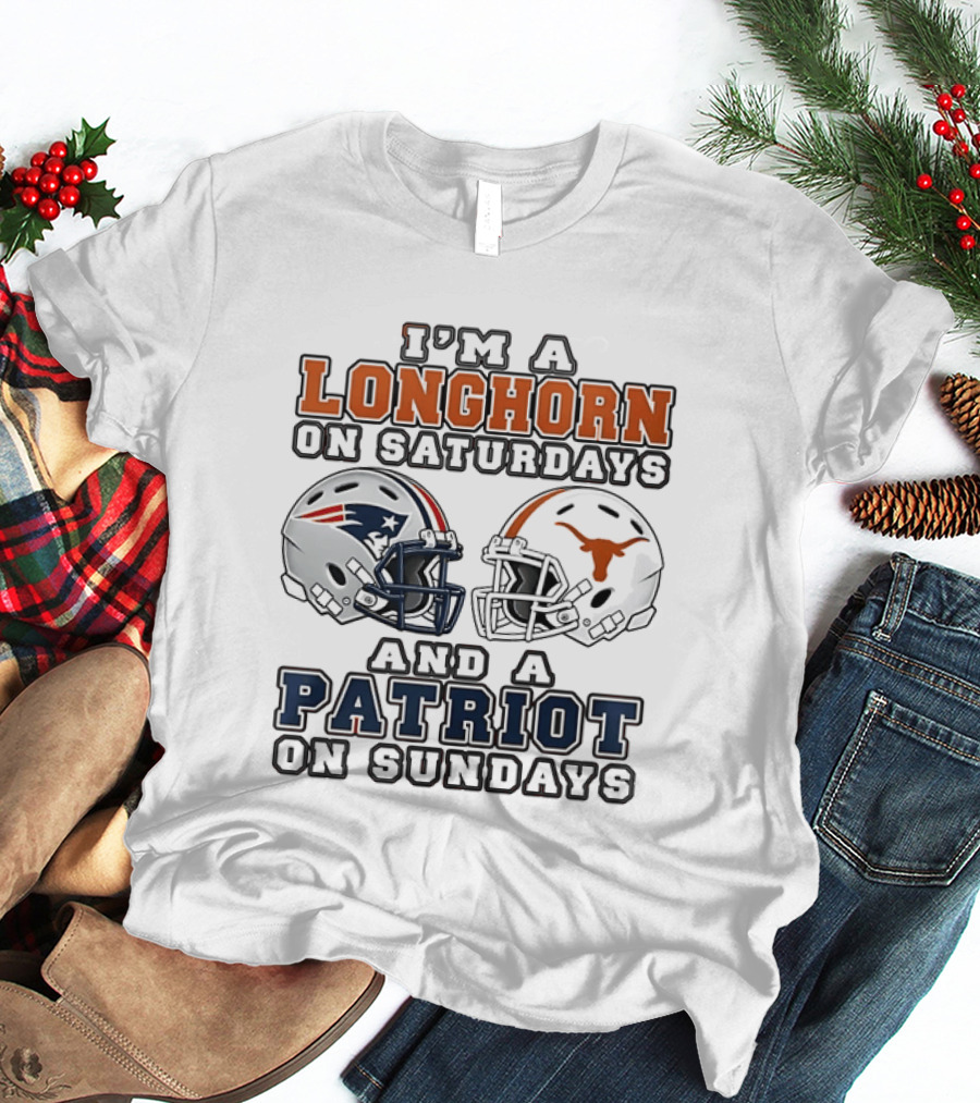 Texas Longhorns Saturdays New England Patriots Sundays Helmets 2026 T-Shirt