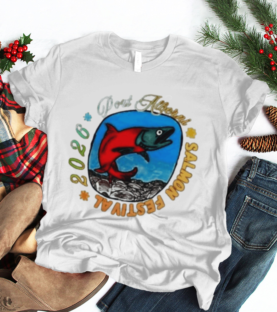 Port Alberni 2026 Salmon Festival Vibrant Red Fish Jumping T-Shirt