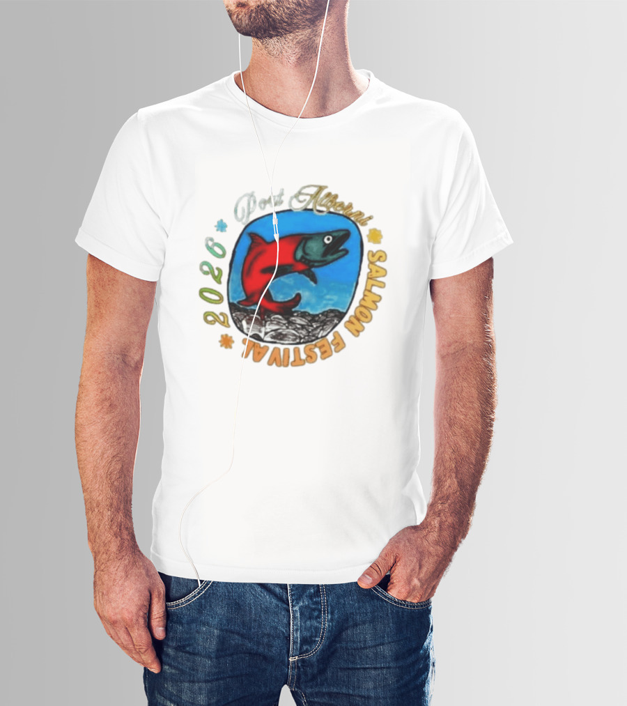 Port Alberni 2026 Salmon Festival Vibrant Red Fish Jumping T-Shirt