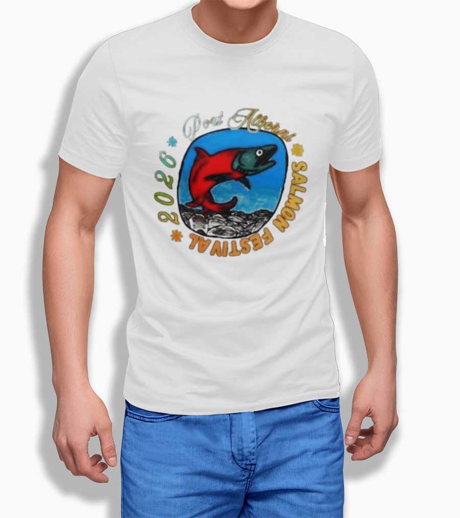 Port Alberni 2026 Salmon Festival Vibrant Red Fish Jumping T-Shirt