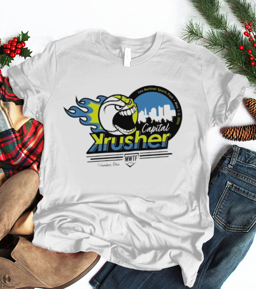 Berliner Sports Capital Krusher Softball 2014 Event Krusher Character With Flames T-Shirt