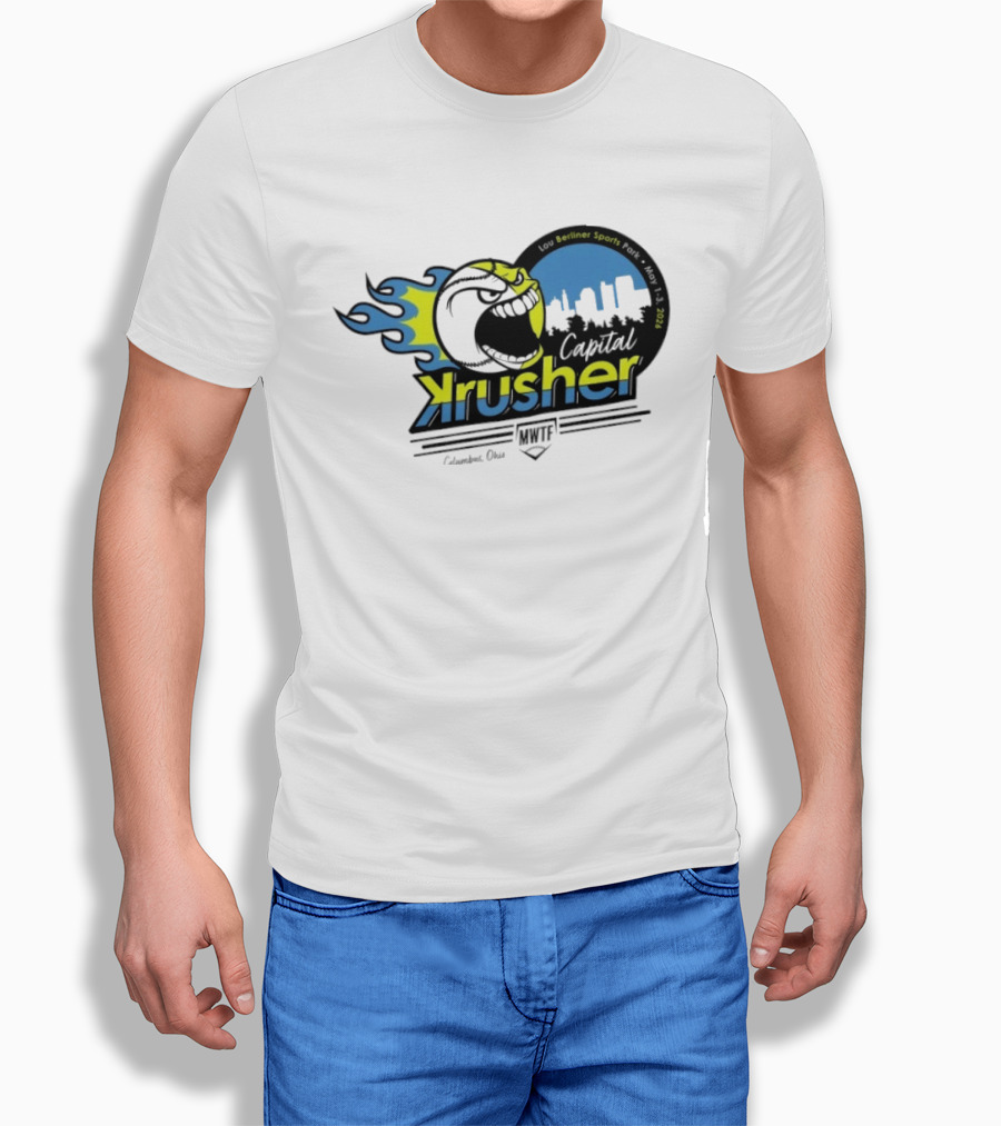 Berliner Sports Capital Krusher Softball 2014 Event Krusher Character With Flames T-Shirt