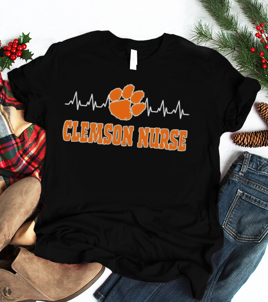 Clemson Nurse Heartbeat Paw Print Medical College Sports T-Shirt