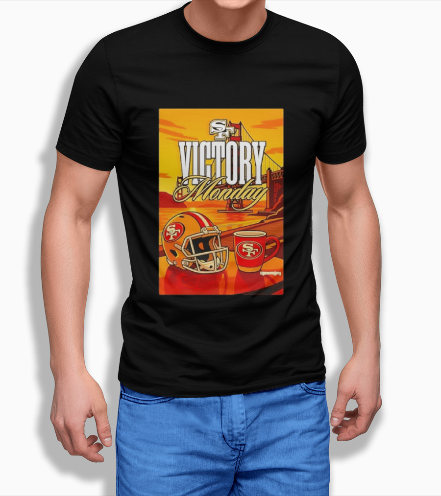San Francisco 49ers Victory Monday Golden Gate Helmet And Coffee T-Shirt