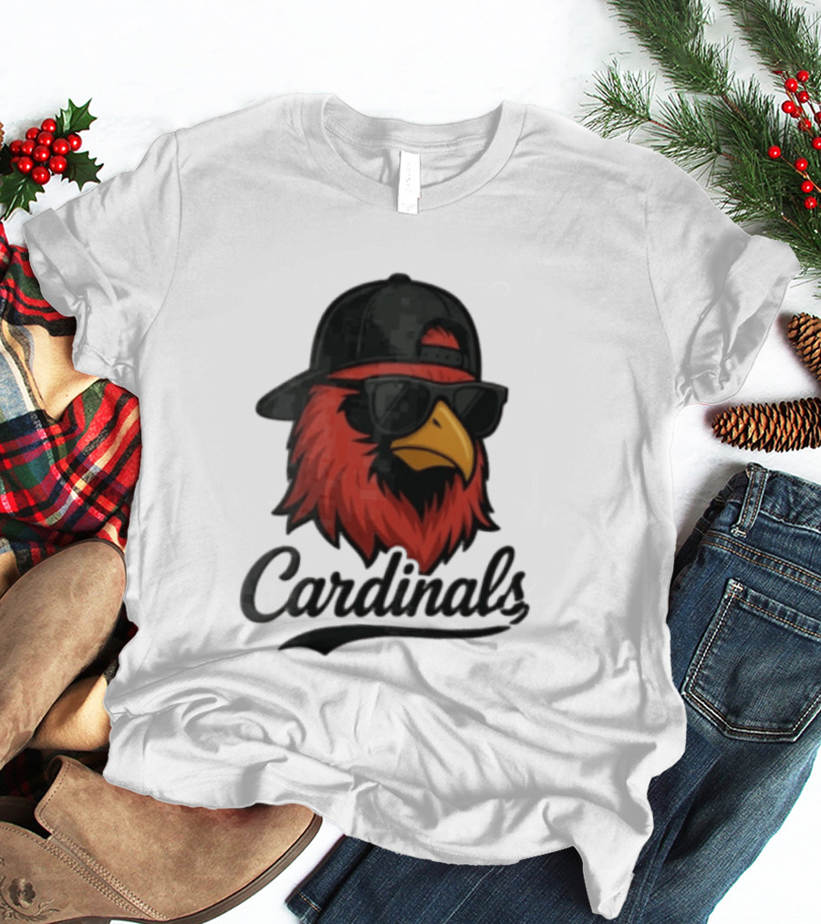 Cardinals Red Bird With Sunglasses And Cap T-Shirt