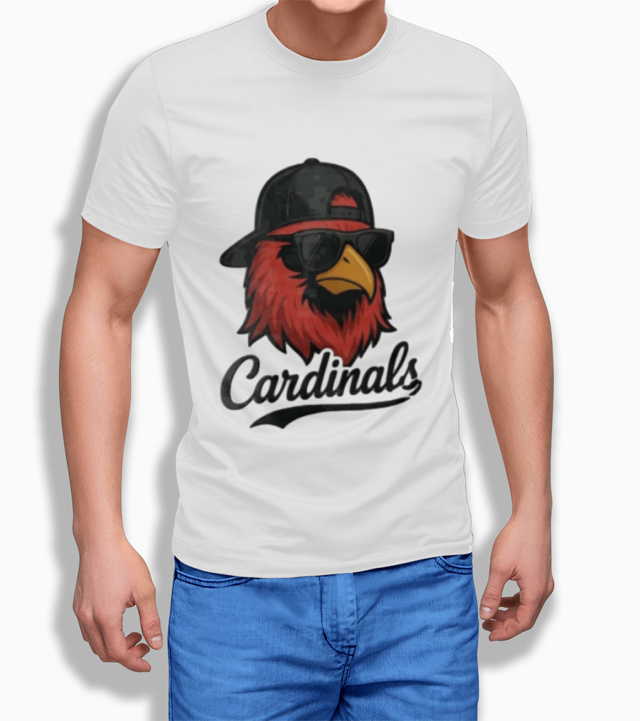 Cardinals Red Bird With Sunglasses And Cap T-Shirt