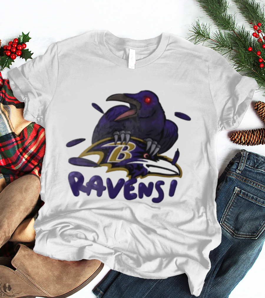 Baltimore Ravens Raven Bird Perched On Iconic Logo Ravens T-Shirt