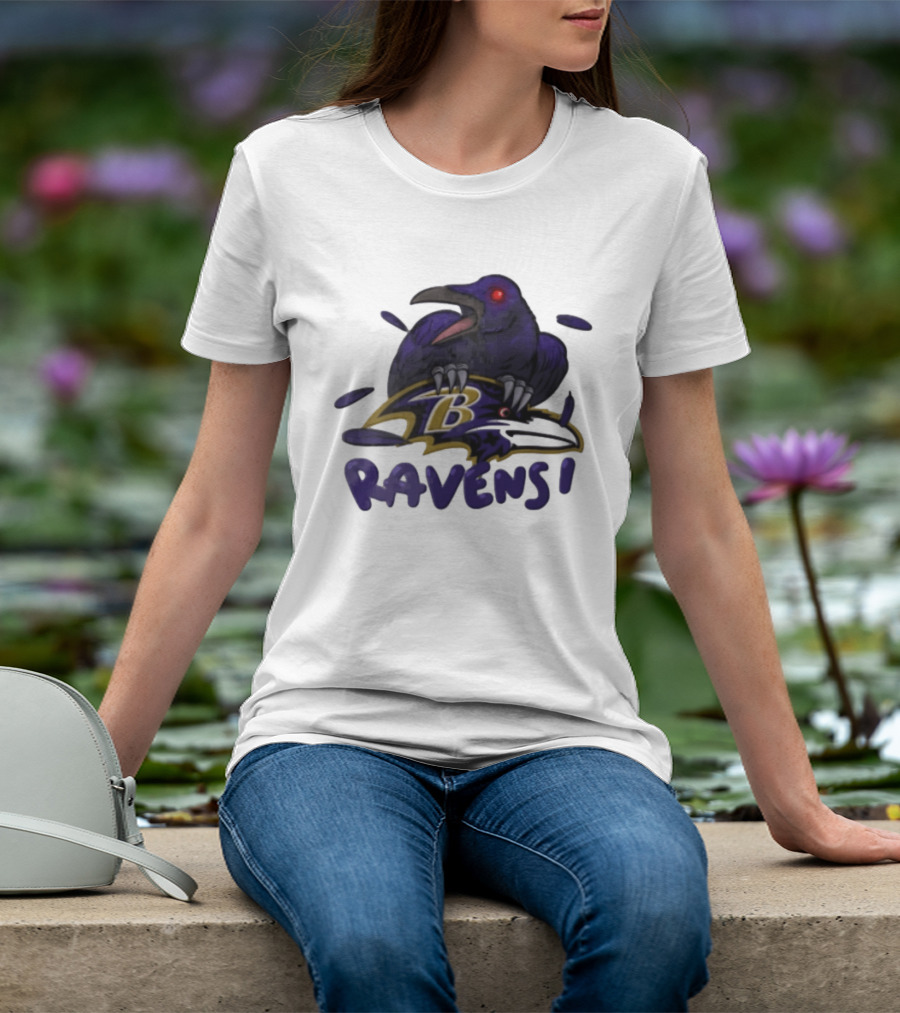 Baltimore Ravens Raven Bird Perched On Iconic Logo Ravens T-Shirt