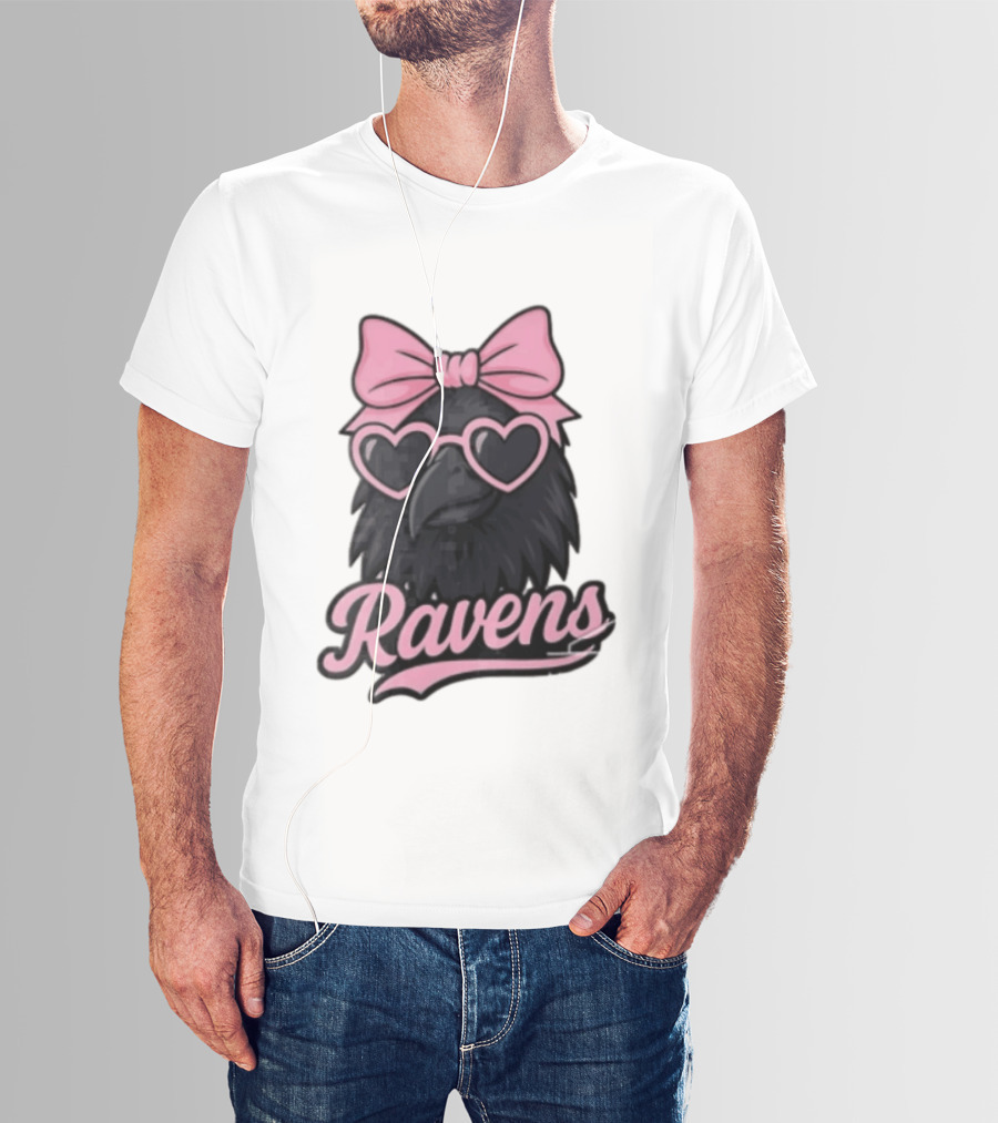 Ravens Raven Pink Bow Heart Sunglasses T-Shirt