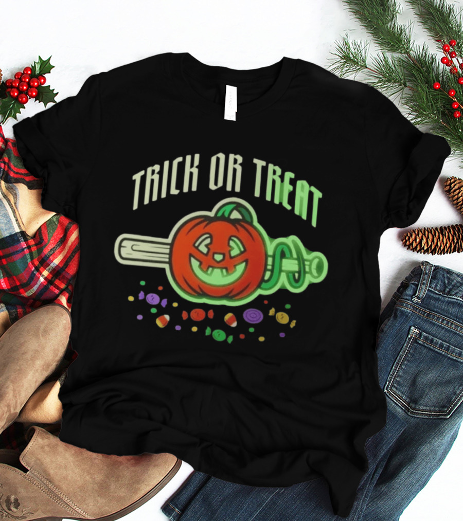 Trick Or Treat Halloween Pumpkin Baseball Bat Candy T-Shirt