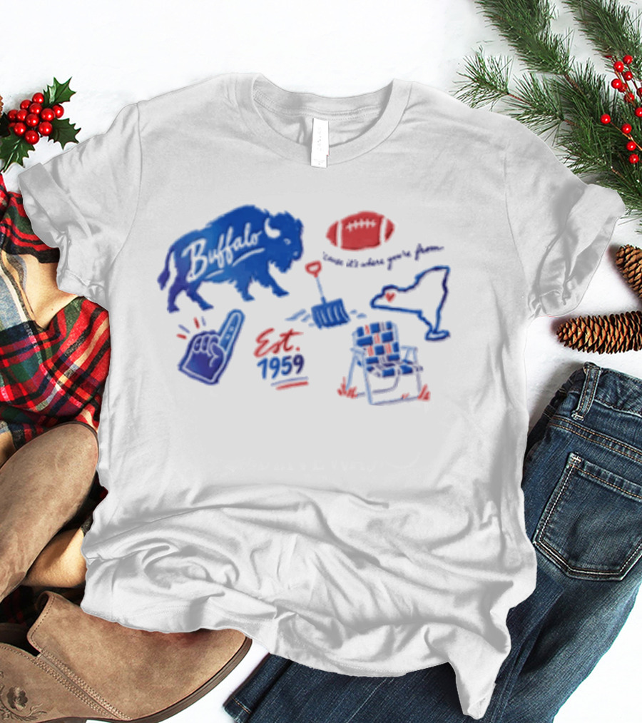 Buffalo Bills Established 1959 Football Shovel Map Chair Icons Where You Are From T-Shirt