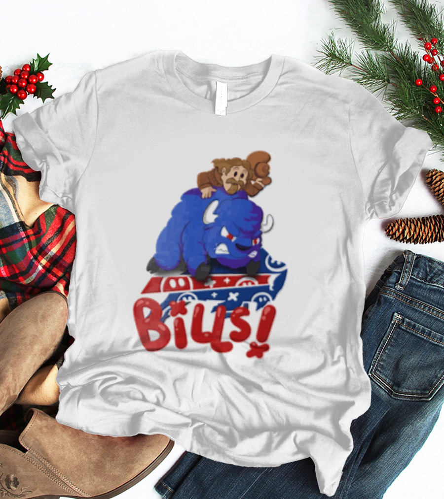 Buffalo Bills Cowboy Riding Angry Blue Bills T-Shirt