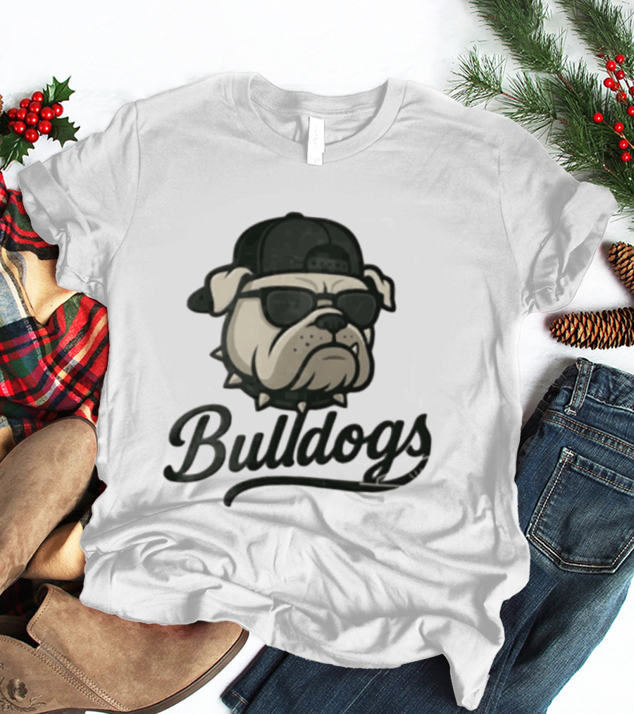 Bulldogs Mascot With Sunglasses Cap And Spiked Collar T-Shirt
