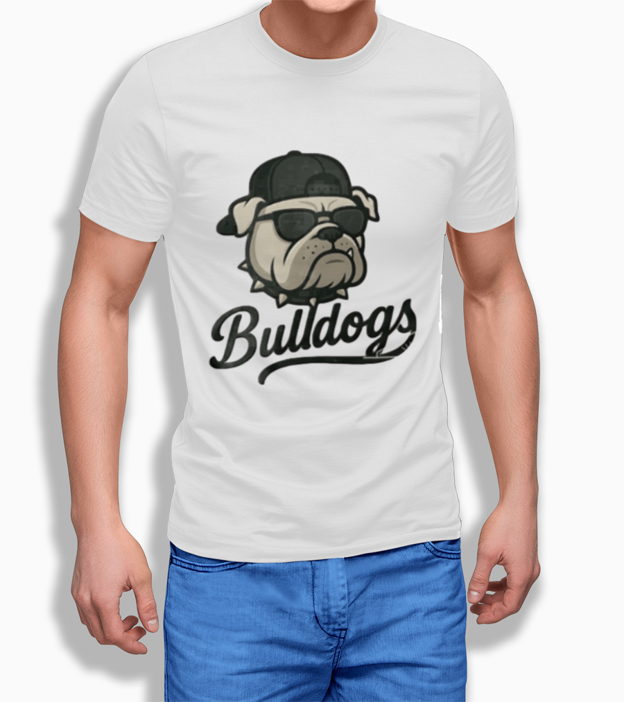 Bulldogs Mascot With Sunglasses Cap And Spiked Collar T-Shirt