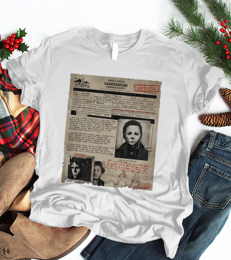 Smith's Grove Sanitarium Confidential Patient File Michael Myers Vintage Horror Movie Scene T-Shirt