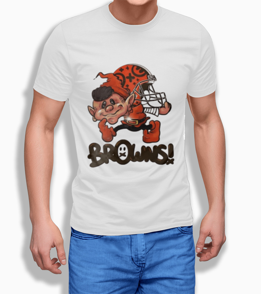Cleveland Browns Elf Holding Football Helmet Browns T-Shirt