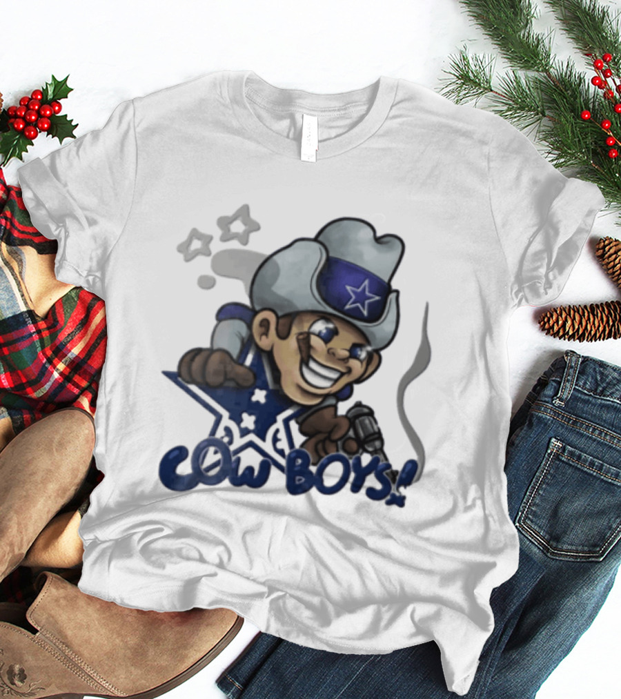 Dallas Cowboys Cartoon Cowboy Holding Revolver Cigar With Stars And Star Hat T-Shirt
