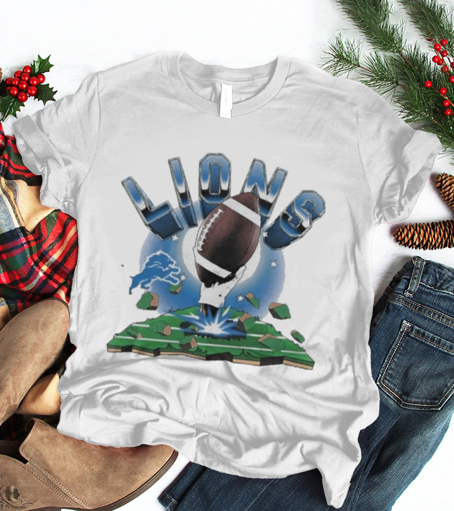 Lions Football Emblem With Exploding Earth T-Shirt