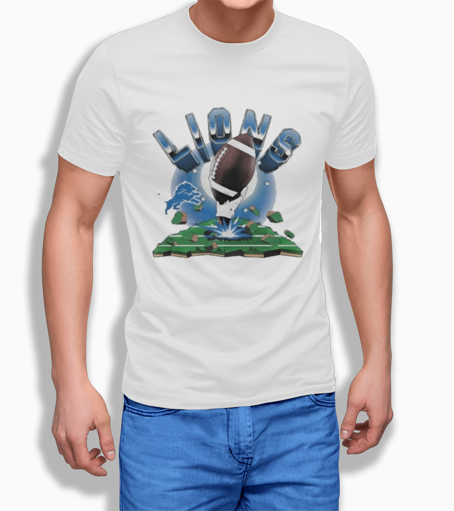 Lions Football Emblem With Exploding Earth T-Shirt