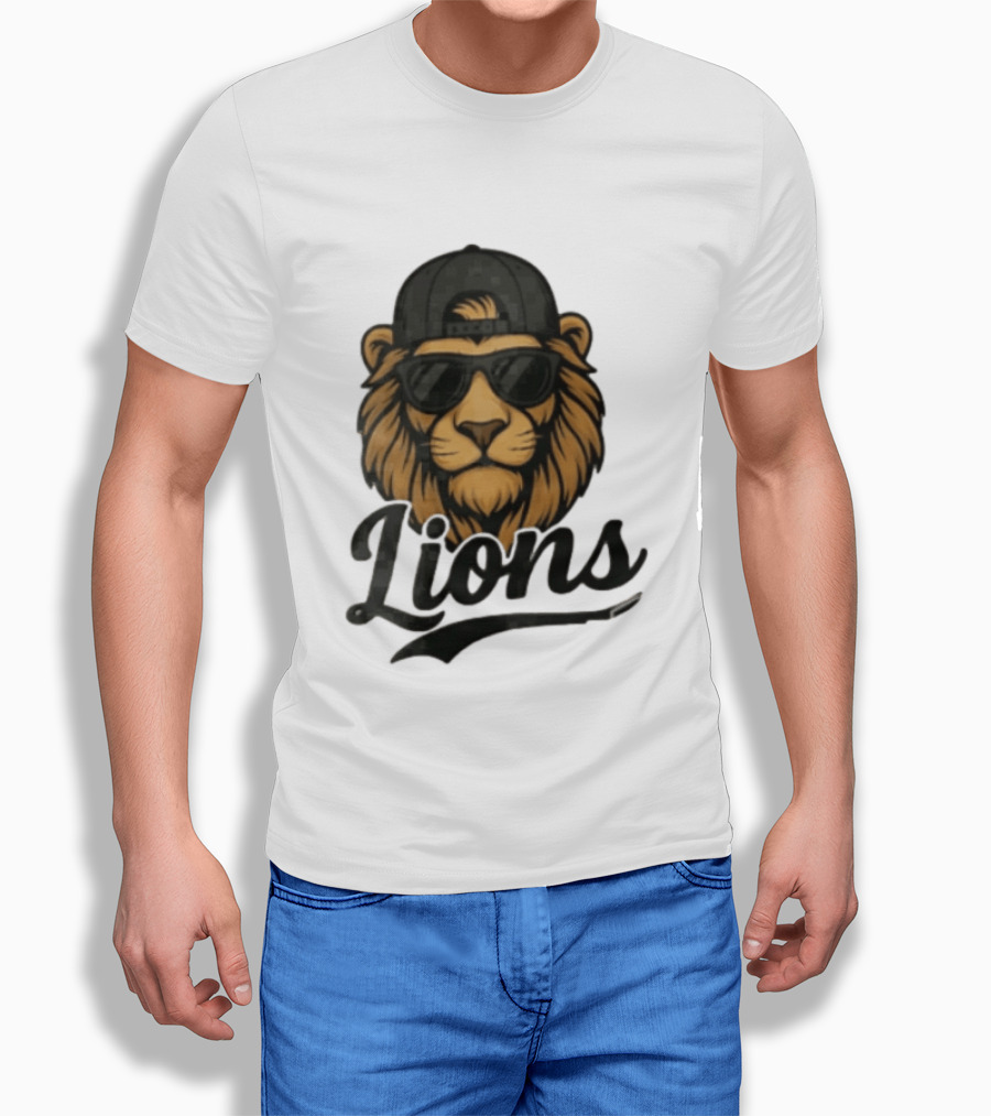 Detroit Lions Cool Lion Wearing Shades And Cap T-Shirt