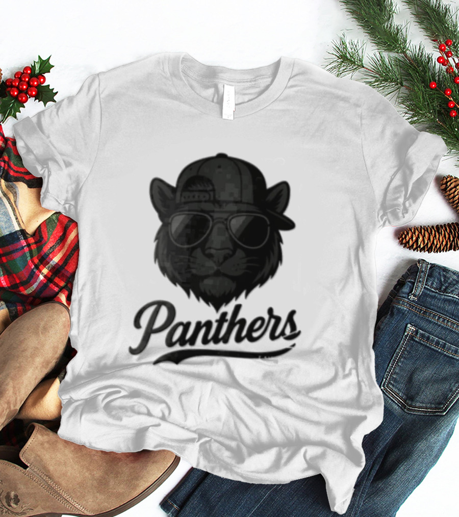 Panthers Cool Cat In Sunglasses And Baseball Cap T-Shirt