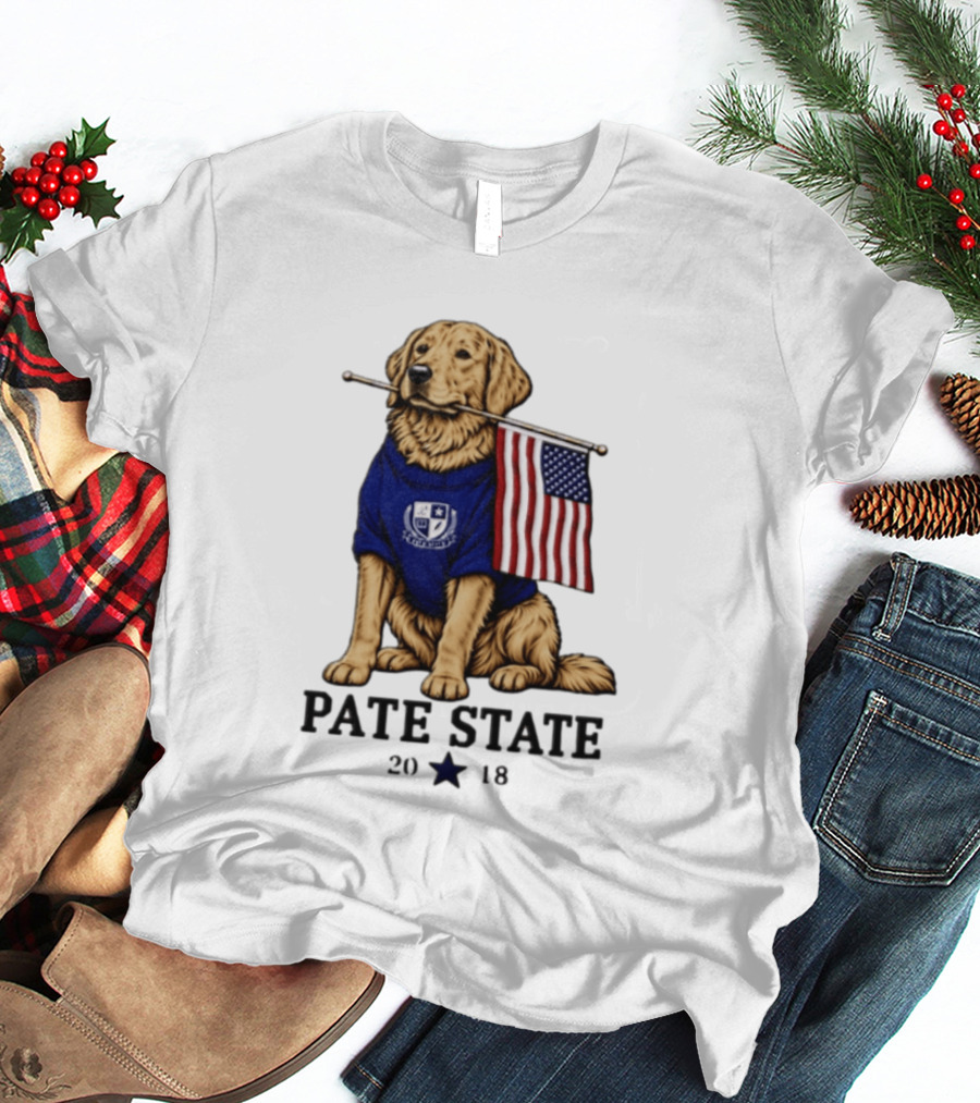 Pate State 2018 Golden Retriever American Flag T-Shirt