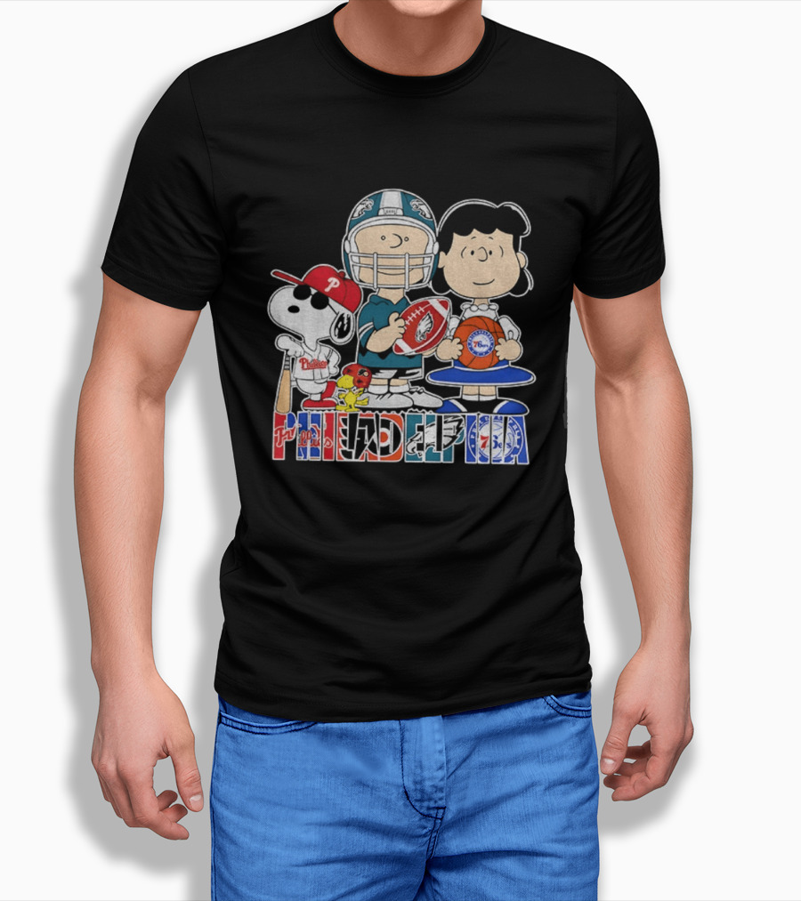 Peanuts Philadelphia Phillies Eagles 76ers Sports Characters T-Shirt