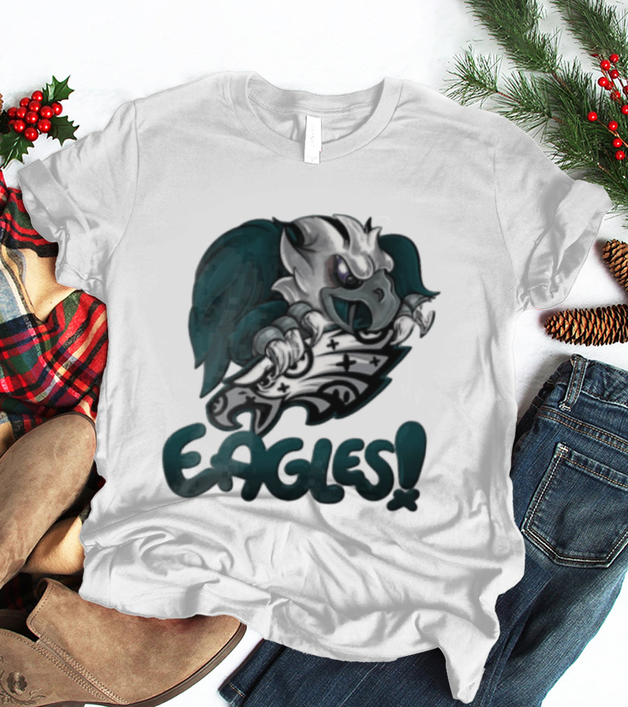 Philadelphia Eagles Aggressive Cartoon Eagle With Shield T-Shirt