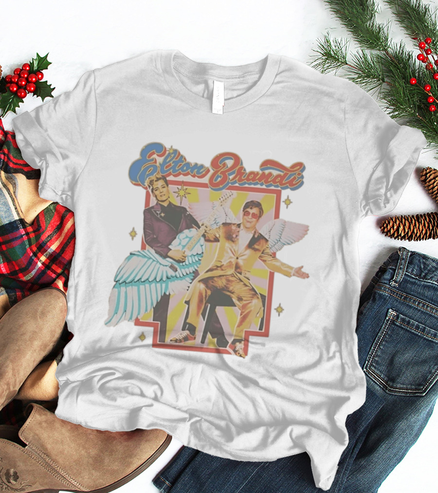 Elton John Brandi Carlile Winged Duo With Golden Outfit And Guitar T-Shirt