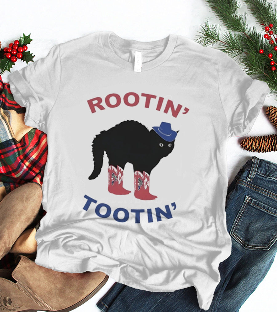 Rootin' Tootin' Cowboy Cat With Blue Hat And Red Boots T-Shirt