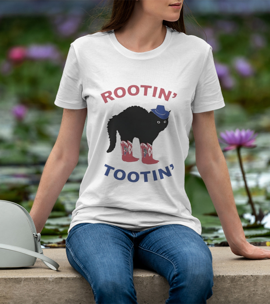 Rootin' Tootin' Cowboy Cat With Blue Hat And Red Boots T-Shirt
