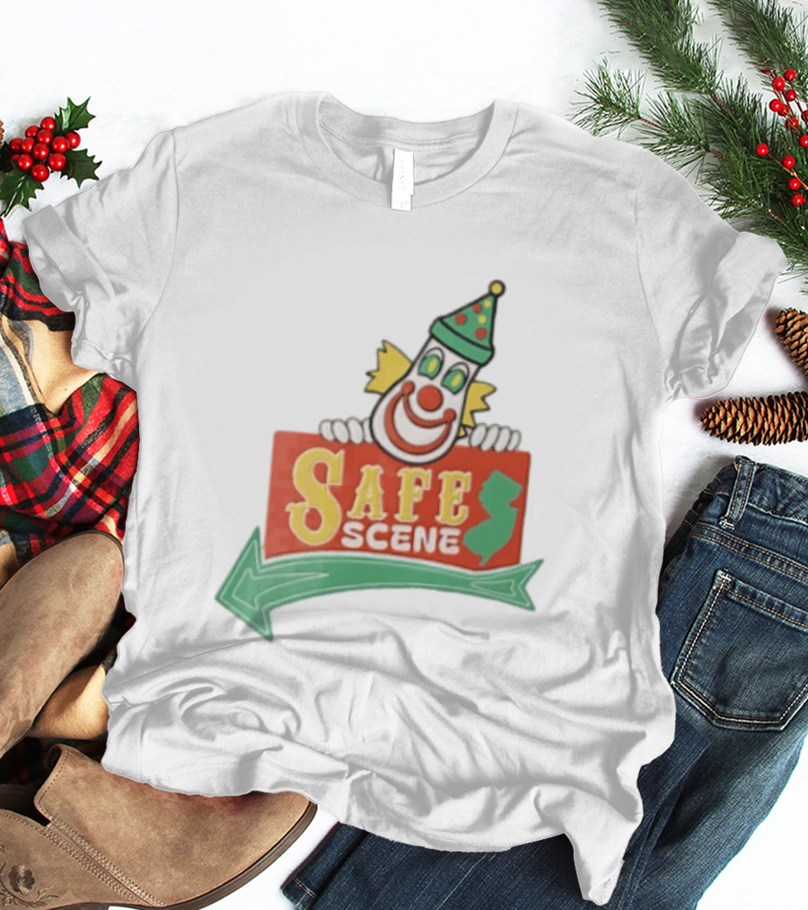 Safe Scene Clown Holding New Jersey Map Sign T-Shirt