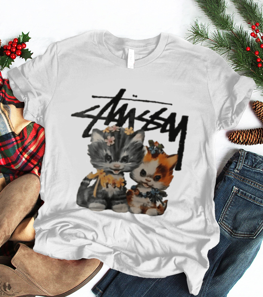 Stussy Two Kittens Flower Garlands T-Shirt